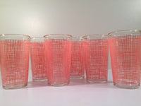 Load image into Gallery viewer, Federal Glass Mid-Century Pink Weave with 22-Karat Gold Rim Glasses (Set of 6)
