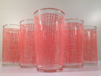 Load image into Gallery viewer, Federal Glass Mid-Century Pink Weave with 22-Karat Gold Rim Glasses (Set of 6)
