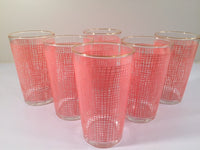 Load image into Gallery viewer, Federal Glass Mid-Century Pink Weave with 22-Karat Gold Rim Glasses (Set of 6)
