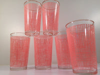 Load image into Gallery viewer, Federal Glass Mid-Century Pink Weave with 22-Karat Gold Rim Glasses (Set of 6)
