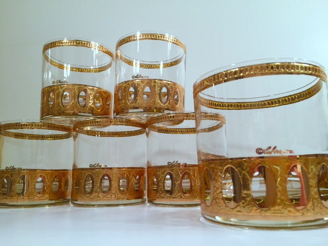 Culver Signed Antigua Mid-Century 22-Karat Gold Rock Glasses (Set of 6)