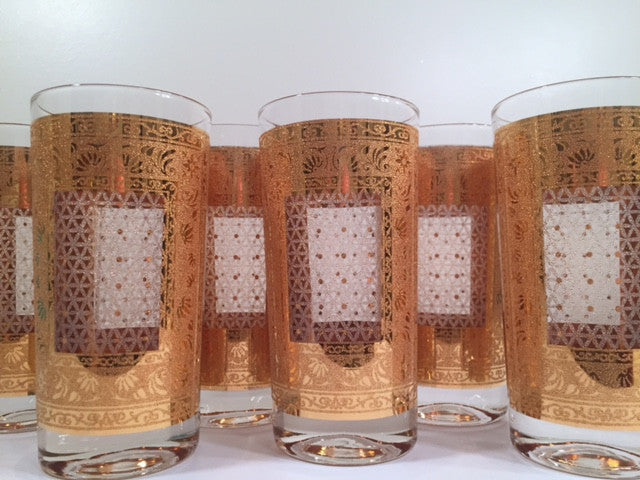 Pasinski Signed Mid-Century 22-Karat Gold Highball Glasses (Set of 6)