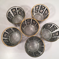 Load image into Gallery viewer, Mid-Century Jeannette Glassware Black and 22-Karat Gold Geometric 25-Piece Bar Set
