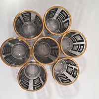 Load image into Gallery viewer, Mid-Century Jeannette Glassware Black and 22-Karat Gold Geometric 25-Piece Bar Set
