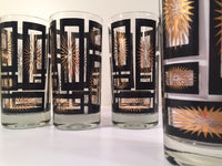 Load image into Gallery viewer, Mid-Century Jeannette Glassware Black and 22-Karat Gold Geometric 25-Piece Bar Set

