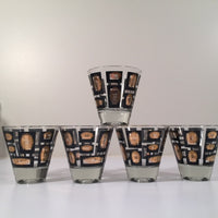 Load image into Gallery viewer, Mid-Century Jeannette Glassware Black and 22-Karat Gold Geometric 25-Piece Bar Set

