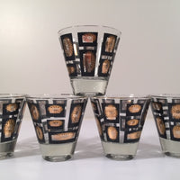 Load image into Gallery viewer, Mid-Century Jeannette Glassware Black and 22-Karat Gold Geometric 25-Piece Bar Set
