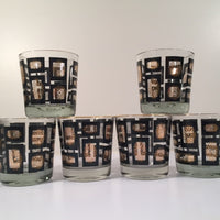 Load image into Gallery viewer, Mid-Century Jeannette Glassware Black and 22-Karat Gold Geometric 25-Piece Bar Set
