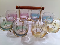 Load image into Gallery viewer, Federal Glass Mid-Century Somewhere Over the Rainbow Roly Poly Bar Set (8 Glasses with Carrier)
