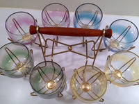 Load image into Gallery viewer, Federal Glass Mid-Century Somewhere Over the Rainbow Roly Poly Bar Set (8 Glasses with Carrier)
