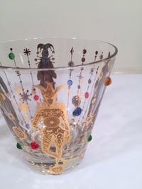 Load image into Gallery viewer, Culver Mid-Century Mardi Gras Jester Double Old Fashion With Jewels Glasses (Set of 4)
