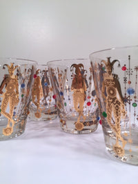 Load image into Gallery viewer, Culver Mid-Century Mardi Gras Jester Double Old Fashion With Jewels Glasses (Set of 4)
