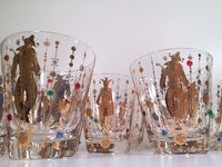 Load image into Gallery viewer, Culver Mid-Century Mardi Gras Jester Double Old Fashion With Jewels Glasses (Set of 4)
