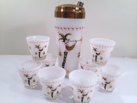 Load image into Gallery viewer, Gay Fad 1950s Court Jester Cocktail Shaker and 8 Single Old Fashioned Glasses Set
