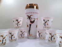 Load image into Gallery viewer, Gay Fad 1950s Court Jester Cocktail Shaker and 8 Single Old Fashioned Glasses Set

