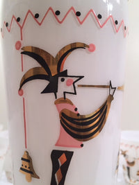 Load image into Gallery viewer, Gay Fad 1950s Court Jester Cocktail Shaker and 8 Single Old Fashioned Glasses Set
