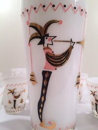 Load image into Gallery viewer, Gay Fad 1950s Court Jester Cocktail Shaker and 8 Single Old Fashioned Glasses Set
