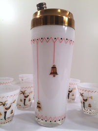 Load image into Gallery viewer, Gay Fad 1950s Court Jester Cocktail Shaker and 8 Single Old Fashioned Glasses Set
