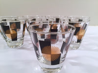 Load image into Gallery viewer, Anchor Hocking - Mid-Century Black Square with 22-Karat Gold Atomic Burst Bar Set  (Set of 24 Glasses)
