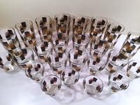 Anchor Hocking - Mid-Century Black Square with 22-Karat Gold Atomic Burst Bar Set  (Set of 24 Glasses)