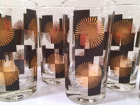 Load image into Gallery viewer, Anchor Hocking - Mid-Century Black Square with 22-Karat Gold Atomic Burst Bar Set  (Set of 24 Glasses)
