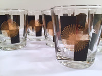 Load image into Gallery viewer, Anchor Hocking - Mid-Century Black Square with 22-Karat Gold Atomic Burst Bar Set  (Set of 24 Glasses)
