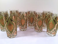 Load image into Gallery viewer, Pasinski Signed Mid-Century Avocado and 22-Karat Gold Embellished Glasses (Set of 8)
