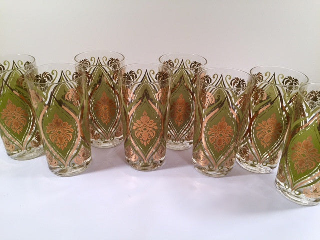 Mid-Century 22Kt Gold Double top Old Fashioned Glasses 14oz Pasinski Signed Set Of 6