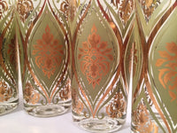 Load image into Gallery viewer, Pasinski Signed Mid-Century Avocado and 22-Karat Gold Embellished Glasses (Set of 8)
