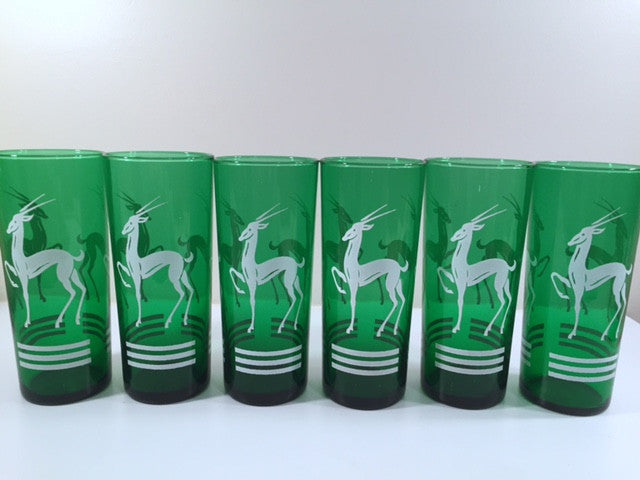 Anchor Hocking Green Gazelle Mid-Century Collins Glasses (Set of 6)