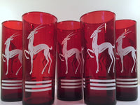 Load image into Gallery viewer, Anchor Hocking Red Gazelle Mid-Century Collins Glasses (Set of 5)
