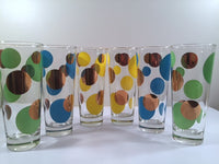 Load image into Gallery viewer, Russel Wright Mid-Century Bright Blue, Green, Yellow &amp; 22-Karat Gold Eclipse Tall Collins Glasses (Set of 6)
