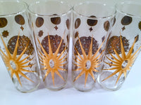 Load image into Gallery viewer, Fred Press - Signed Mid-Century Frosted White &amp; 22-Karat Gold Atomic Starburst Collins Glasses (Set of 4)
