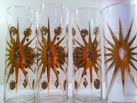 Load image into Gallery viewer, Fred Press - Signed Mid-Century Frosted White &amp; 22-Karat Gold Atomic Starburst Collins Glasses (Set of 4)
