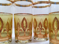 Load image into Gallery viewer, Culver - Signed Mid-Century Fleur De Lis Green &amp; 22-Karat Gold Glasses (Set of 4)
