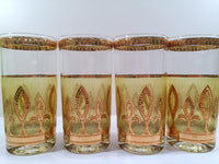 Load image into Gallery viewer, Culver - Signed Mid-Century Fleur De Lis Green &amp; 22-Karat Gold Glasses (Set of 4)
