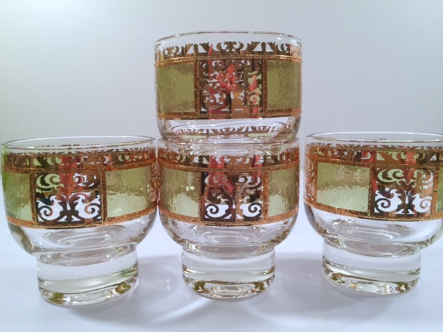 Culver Mid-Century Prada Green & 22-Karat Gold Small Martini - Whisky Glasses (Set of 4)