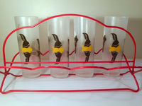 Load image into Gallery viewer, Federal Glass Mid-Century Under the Sea Fish Collins Glasses with Red Carrier (Set of 8 Glasses and Carrier)
