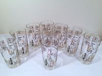 Load image into Gallery viewer, Mid-Century Rare Black &amp; 22-Karat Gold Coin Operation/Vending Machine Vintage Glasses (Set of 8 Glasses)
