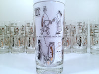 Load image into Gallery viewer, Mid-Century Rare Black &amp; 22-Karat Gold Coin Operation/Vending Machine Vintage Glasses (Set of 8 Glasses)
