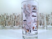 Load image into Gallery viewer, Mid-Century Rare Black &amp; 22-Karat Gold Coin Operation/Vending Machine Vintage Glasses (Set of 8 Glasses)
