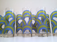 Load image into Gallery viewer, Colony Signed Blue and Green Retro Swirl Tall Collins Glasses (Set of 8)
