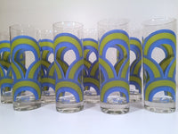 Load image into Gallery viewer, Colony Signed Blue and Green Retro Swirl Tall Collins Glasses (Set of 8)
