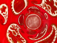Load image into Gallery viewer, Culver Mid-Century Red &amp; 22-Karat Gold Paisley Bar Set (6 Glasses and Carrier)
