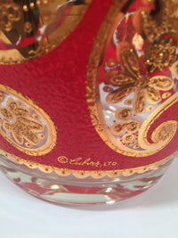 Load image into Gallery viewer, Culver Signed Mid-Century Red &amp; 22-Karat Gold Paisley Ice Container and Tongs
