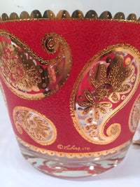 Load image into Gallery viewer, Culver Signed Mid-Century Red &amp; 22-Karat Gold Paisley Ice Container and Tongs
