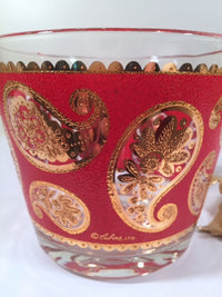 Load image into Gallery viewer, Culver Signed Mid-Century Red &amp; 22-Karat Gold Paisley Ice Container and Tongs
