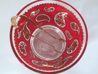 Load image into Gallery viewer, Culver Signed Mid-Century Red &amp; 22-Karat Gold Paisley Ice Container and Tongs
