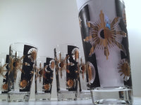 Load image into Gallery viewer, Fred Press - Signed Mid-Century Celestial/Atomic Burst 22-Karat Gold &amp; Black Glasses (Set of 6)
