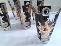 Load image into Gallery viewer, Fred Press - Signed Mid-Century Celestial/Atomic Burst 22-Karat Gold &amp; Black Glasses (Set of 6)
